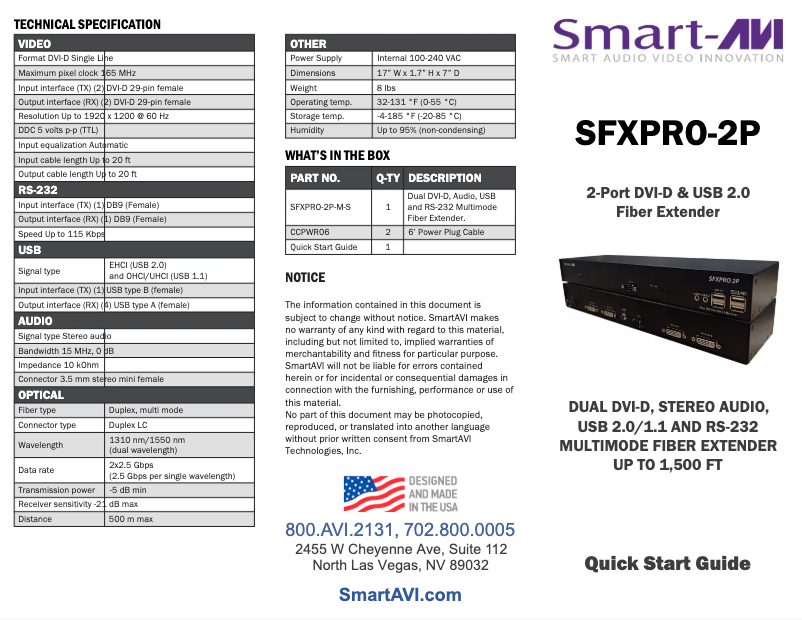 Page 1 de la notice Manuel utilisateur Smart-AVI SFXPRO-2P