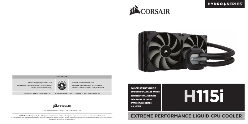 Página 1 del manual Guía de inicio rápido Corsair Hydro Series H115i RGB Platinum