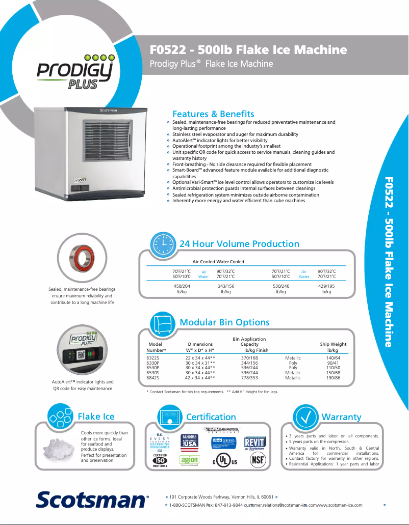 Page 1 de la notice Fiche technique Scotsman F0522A-1