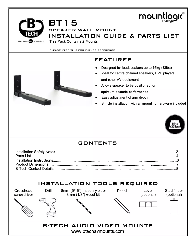 Page 1 de la notice Mode d'emploi B-Tech BT15