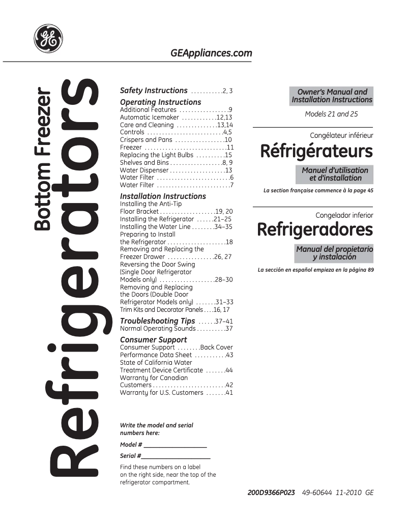 Page n°1 - Manuel utilisateur GE PFSS5RKZSS