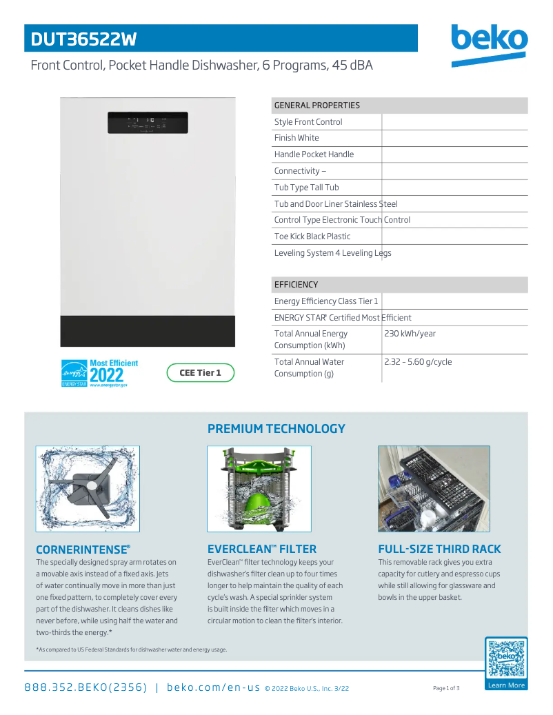 Image de la première page du manuel de l'appareil DUT36522W