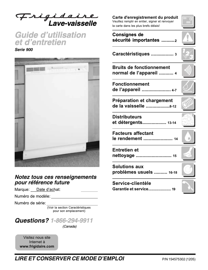 Page n°1 - Manuel utilisateur Frigidaire PLDB999CC