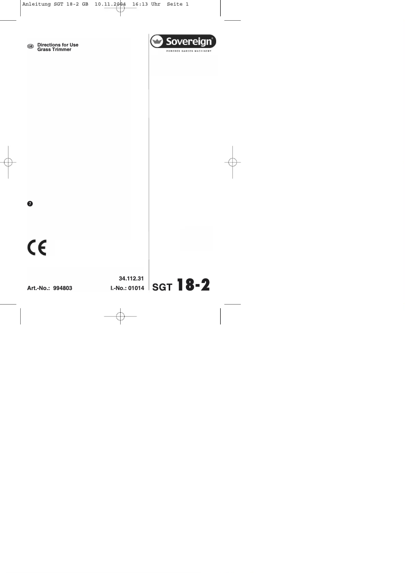 Page 1 de la notice Manuel utilisateur Sovereign SGT 18-2