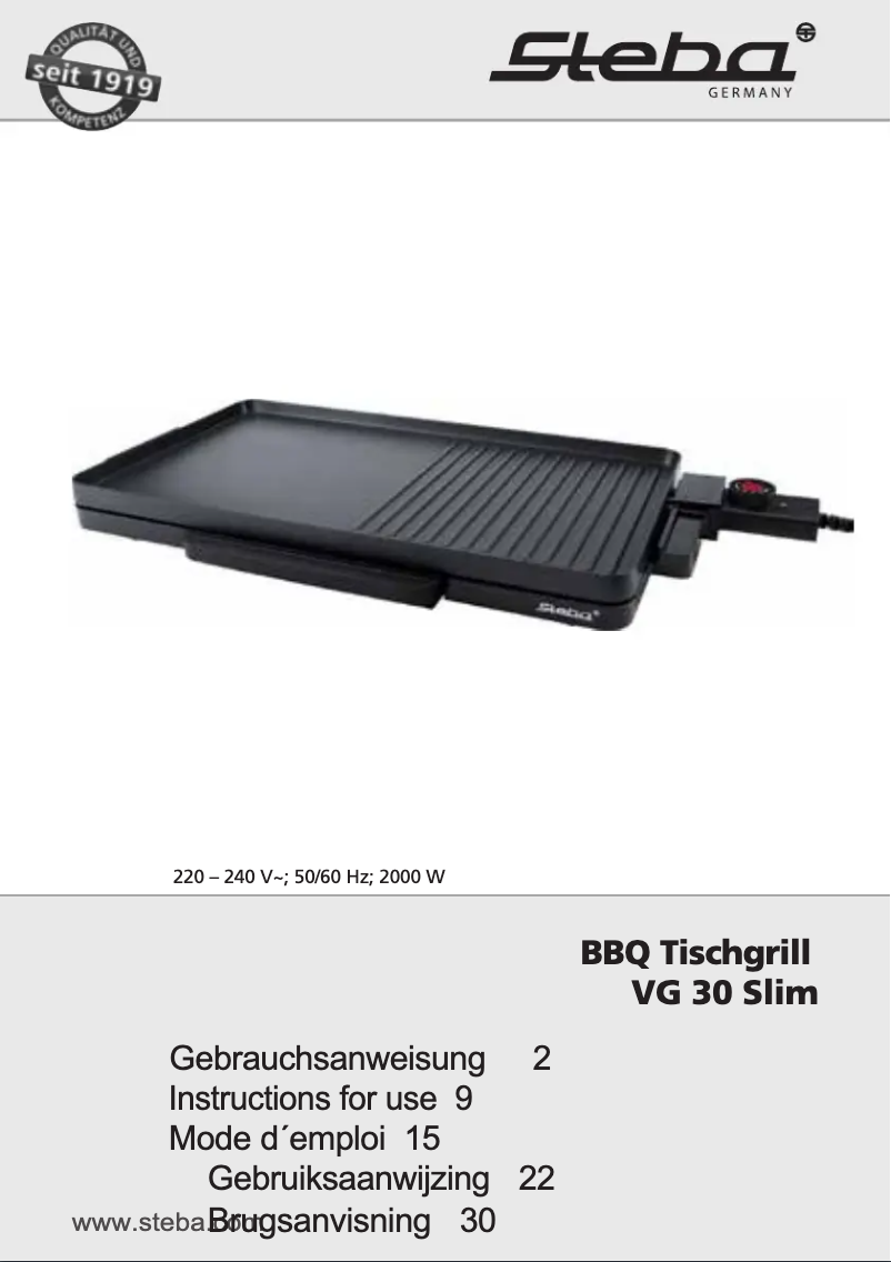 Page 1 de la notice Manuel utilisateur Steba VG 30 Slim