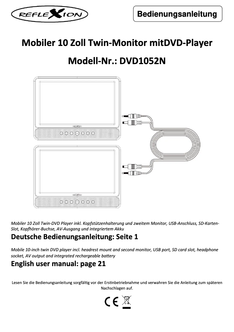 Page n°1 - Manuel utilisateur Reflexion DVD1052N