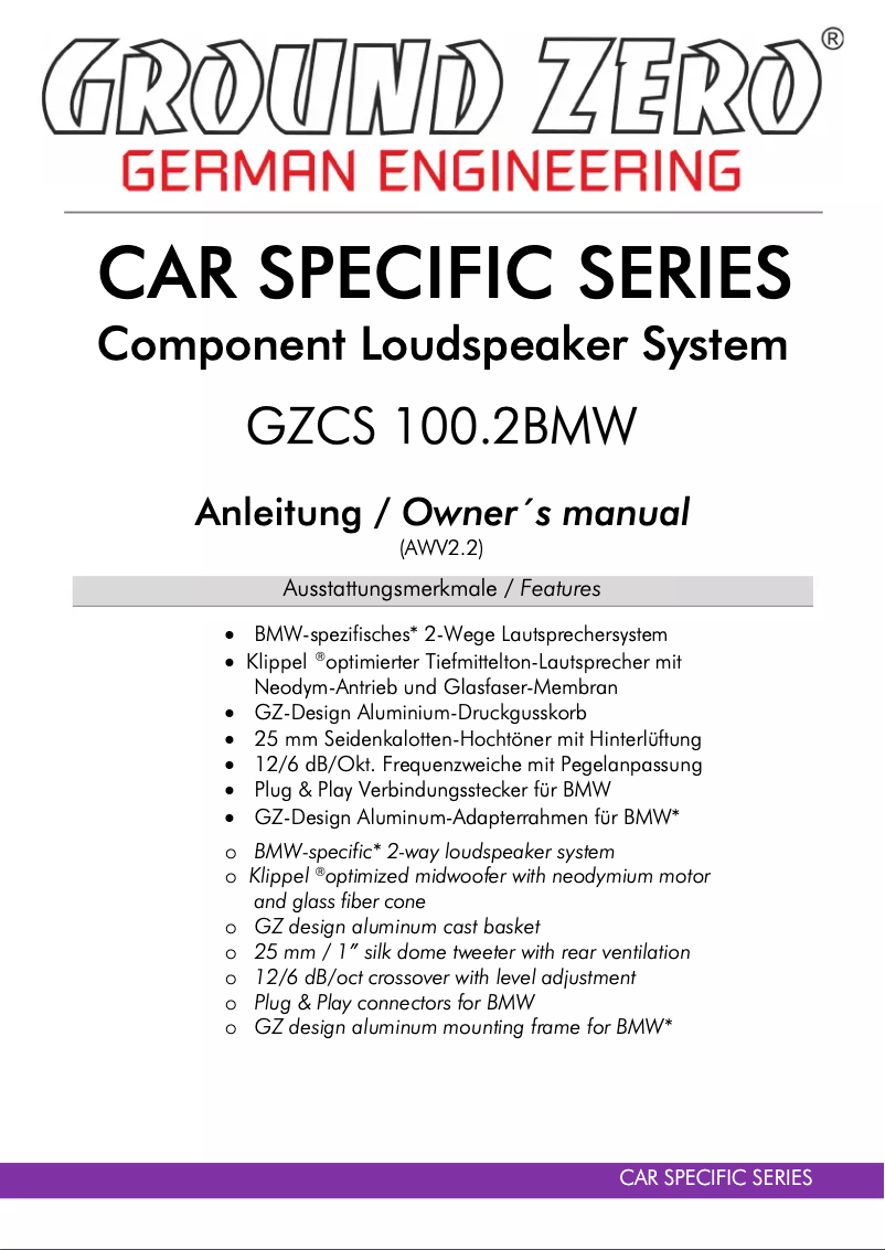 Image de la première page du manuel de l'appareil GZCS 100.2BMW