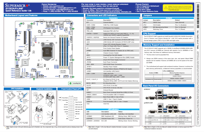 Page 1 de la notice Guide de démarrage rapide Supermicro X11SCH-F