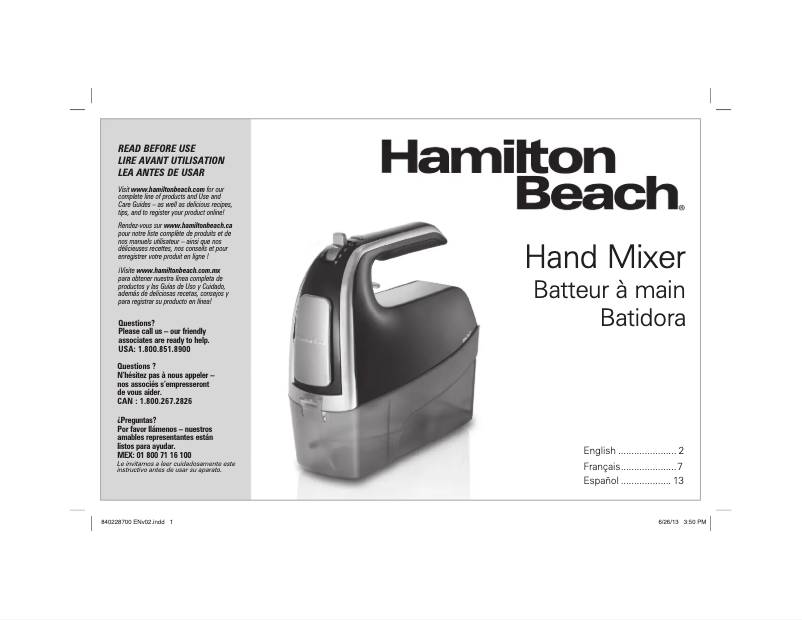 Page n°1 - Mode d'emploi Hamilton Beach 62620