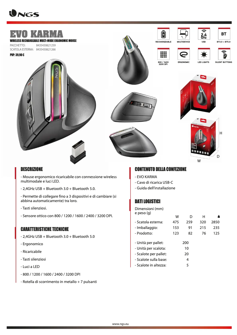 Page 1 de la notice Fiche technique NGS EVO Karma