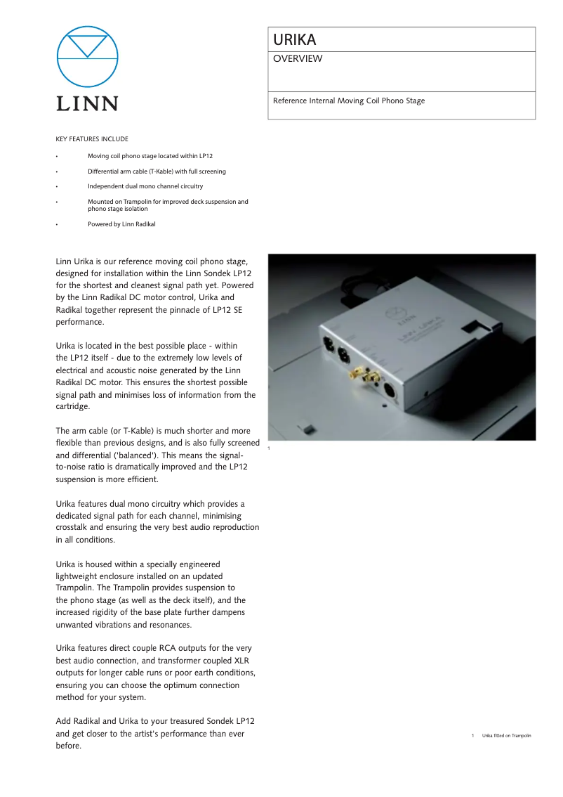 Page n°1 - Fiche technique Linn Klimax LP12