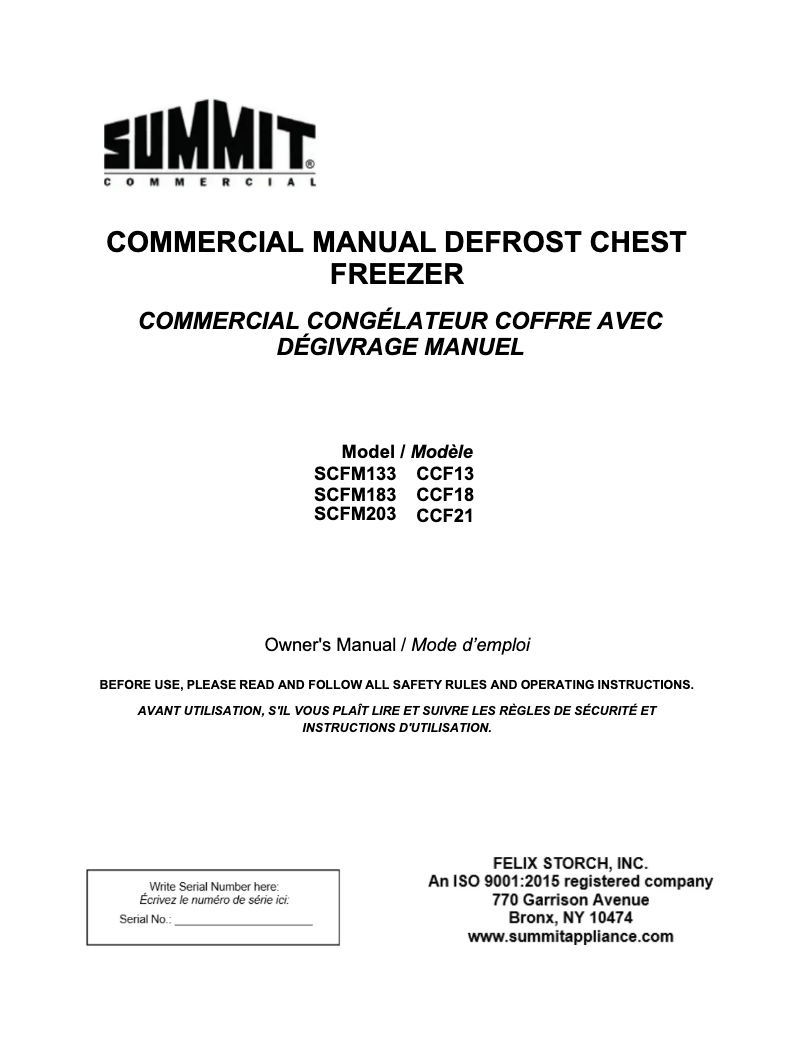 Page 1 de la notice Manuel utilisateur Summit SCFM203