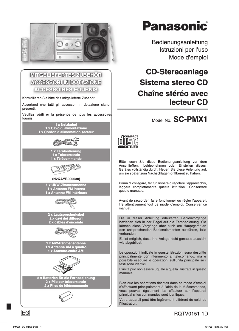 Page n°1 - Manuel utilisateur Panasonic SC-PMX1