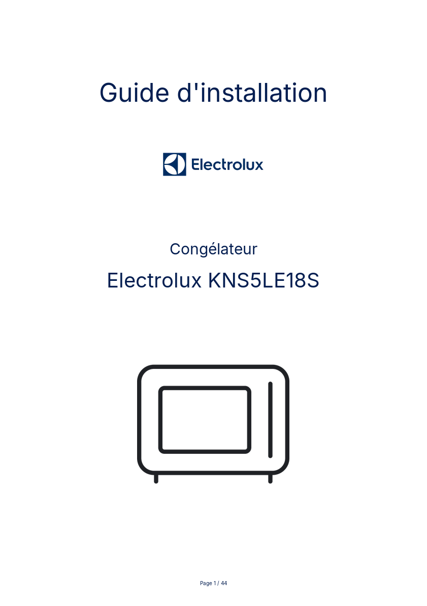 Page n°1 - Guide d'installation Electrolux KNS5LE18S