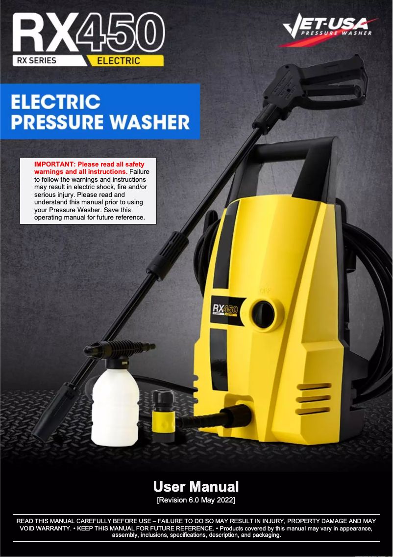 Page 1 de la notice Manuel utilisateur Jet-USA RX450