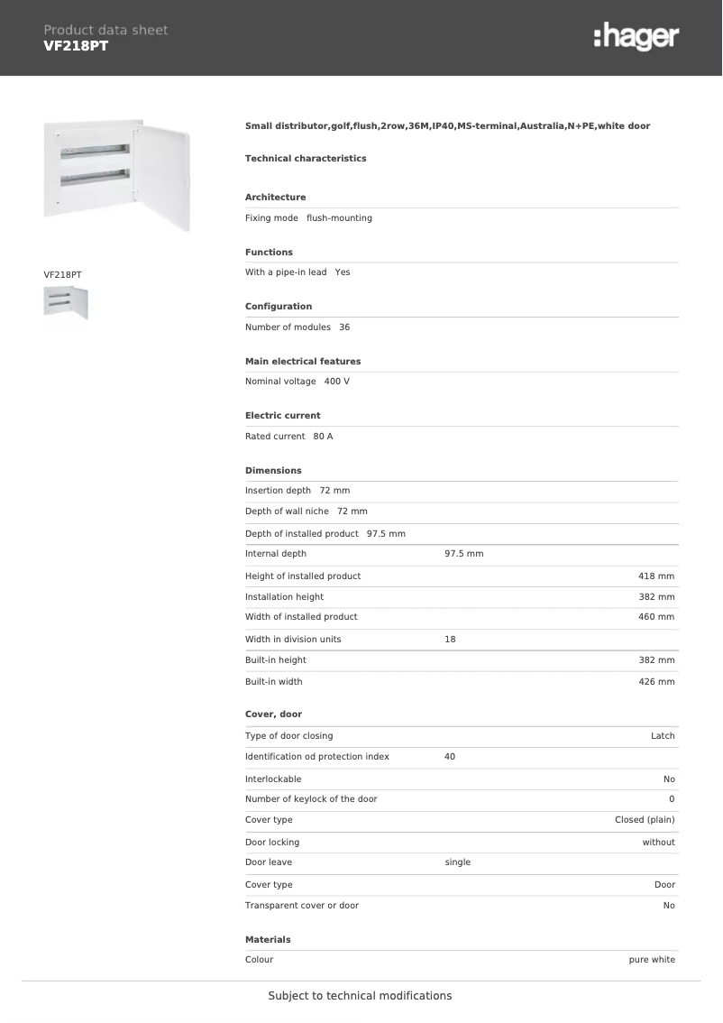 Image de la première page du manuel de l'appareil VF218PT