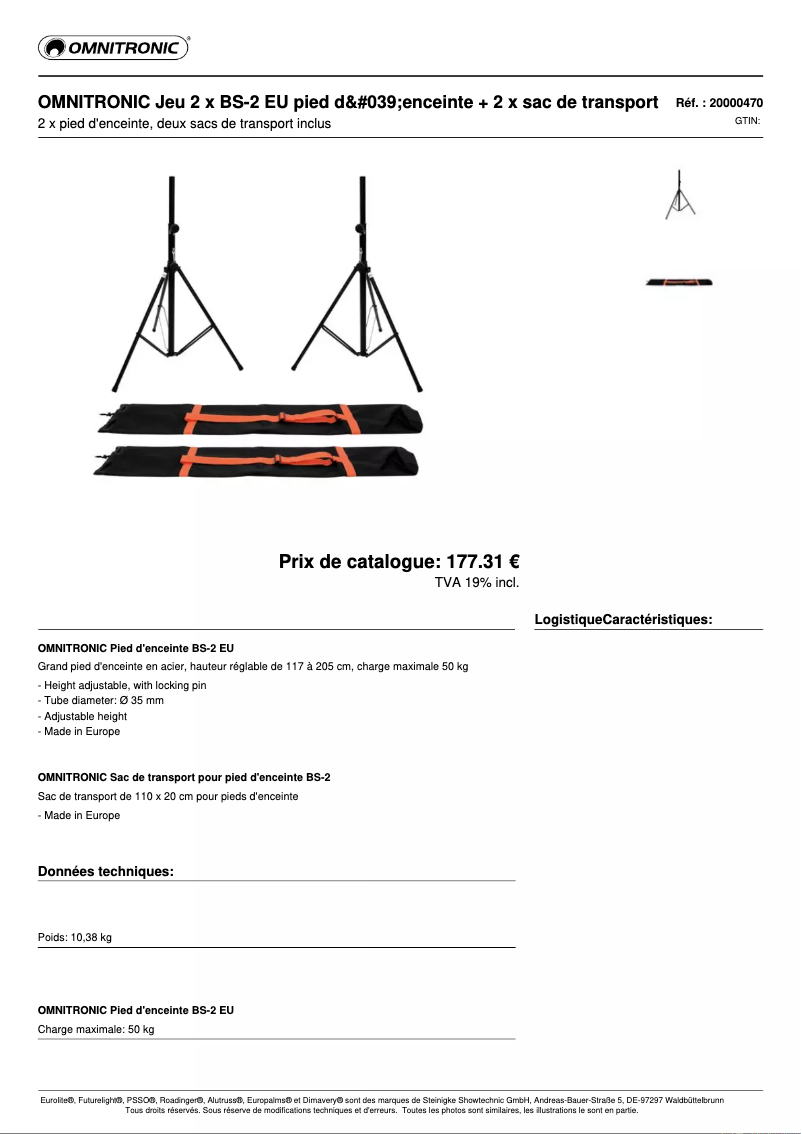 Page 1 de la notice Fiche technique Omnitronic BS-2 EU