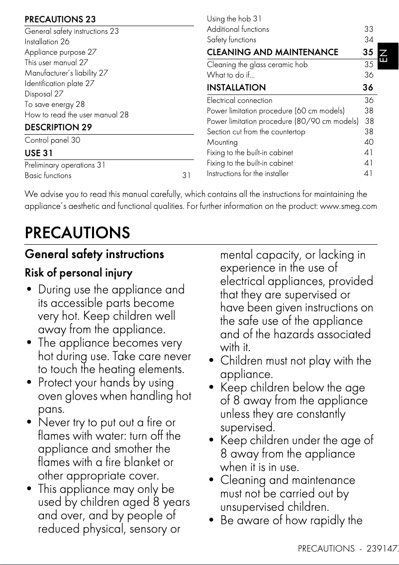 Page 1 de la notice Manuel utilisateur Smeg SE494EMTD