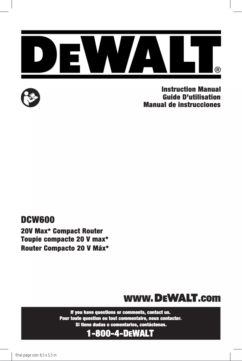 Page 1 de la notice Manuel utilisateur DeWalt DCW600