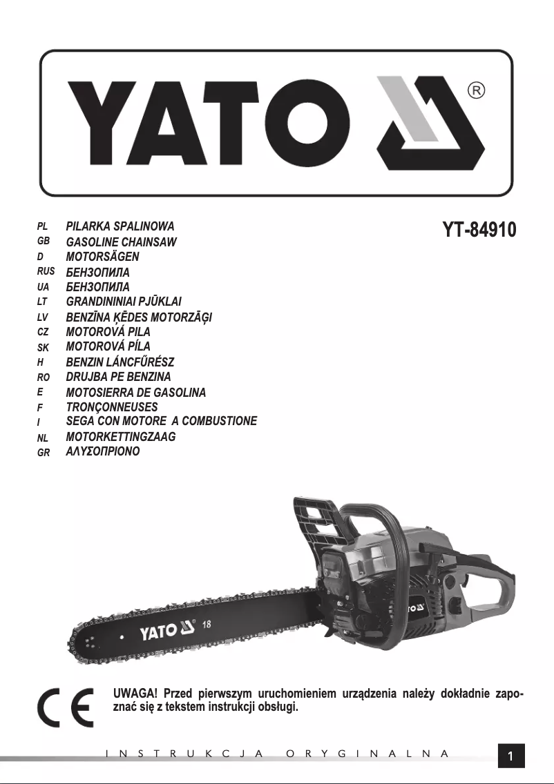 Page n°1 - Manuel utilisateur Yato YT-84910