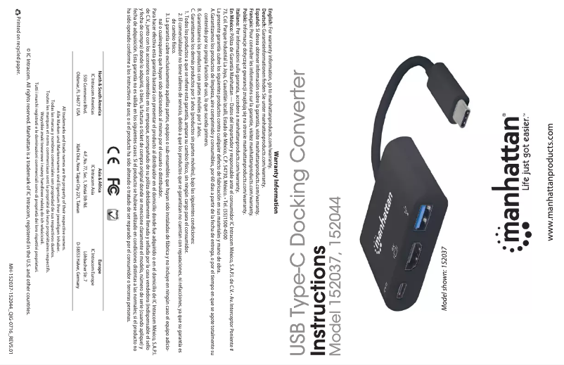 Page 1 de la notice Mode d'emploi Manhattan 152044