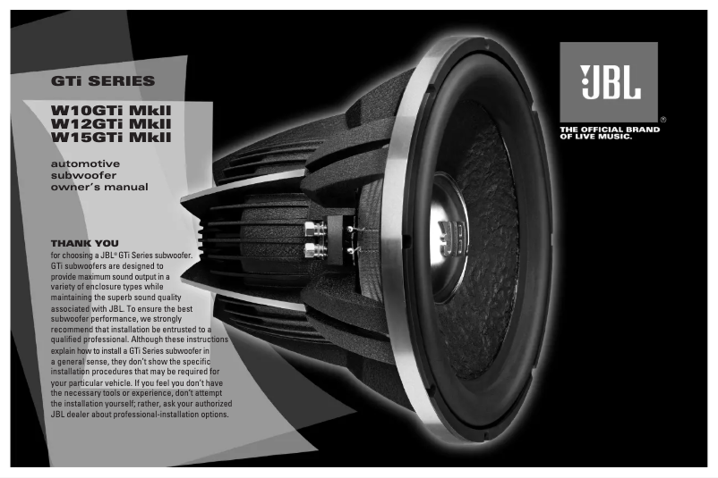 Page 1 de la notice Manuel utilisateur JBL W15GTi MkII