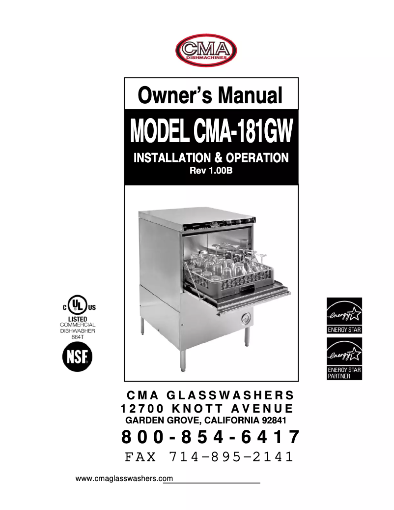 Page n°1 - Manuel utilisateur CMA Dishmachines CMA-181GW