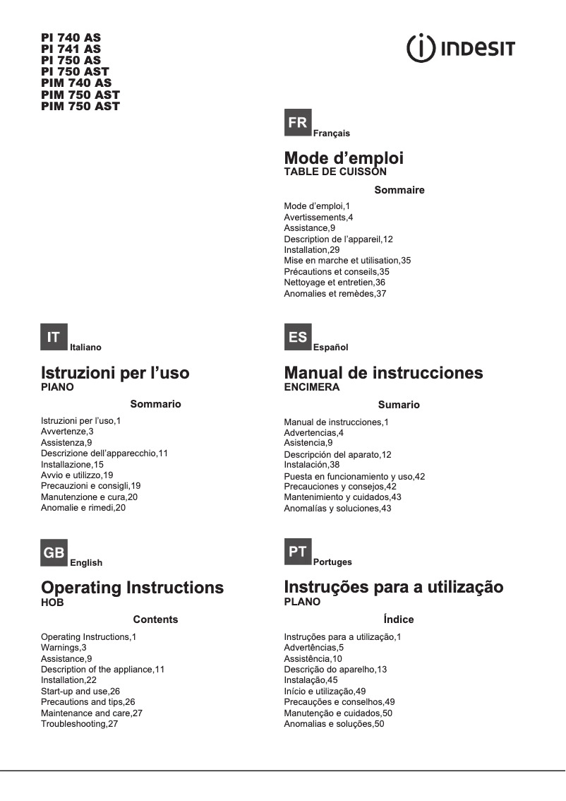 Página 1 del manual Manual de usuario Indesit PIM 750 AST