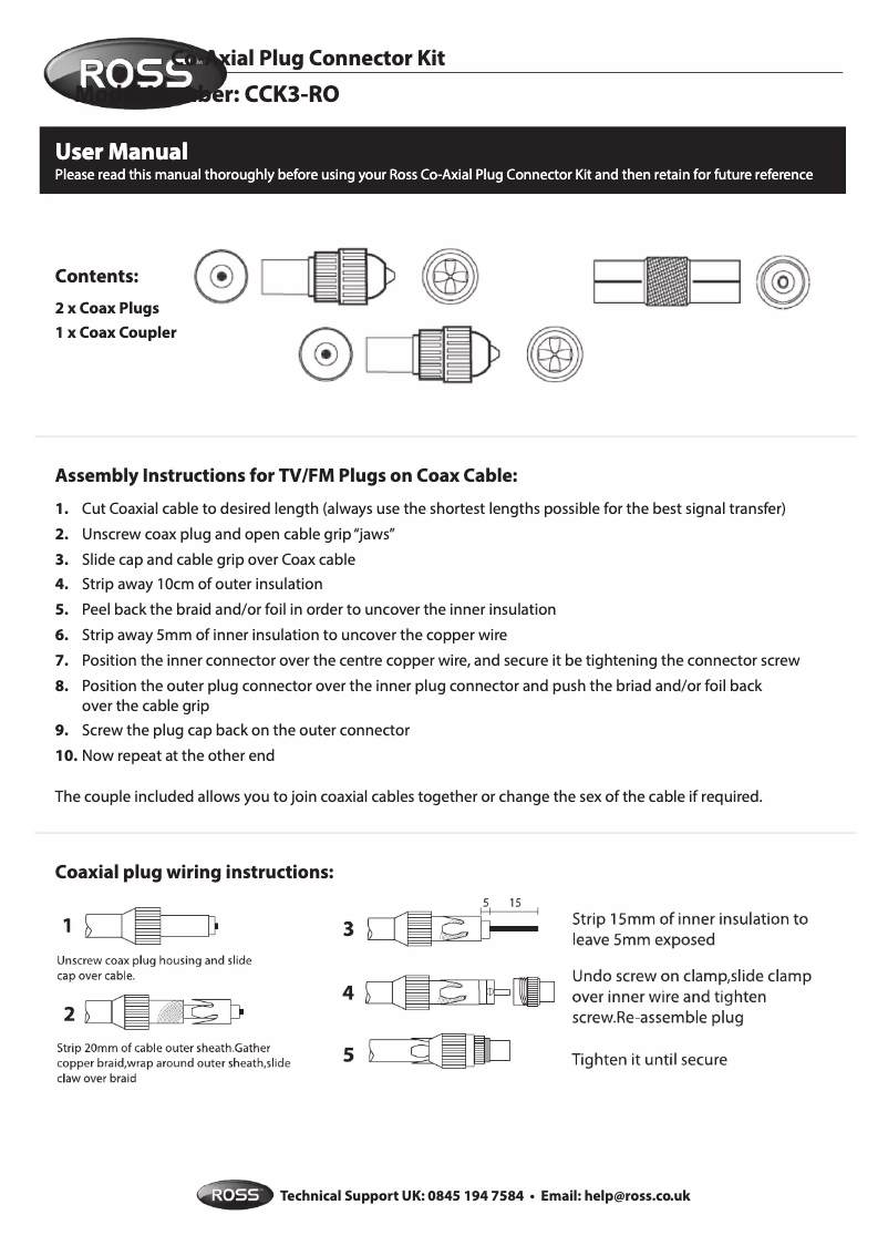 Page 1 de la notice Manuel utilisateur Ross CCK3-RO
