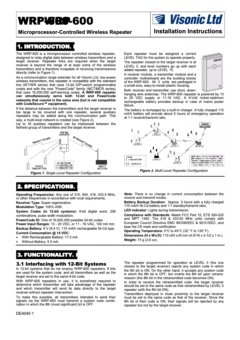 Página 1 del manual Manual de usuario Visonic WRP-600