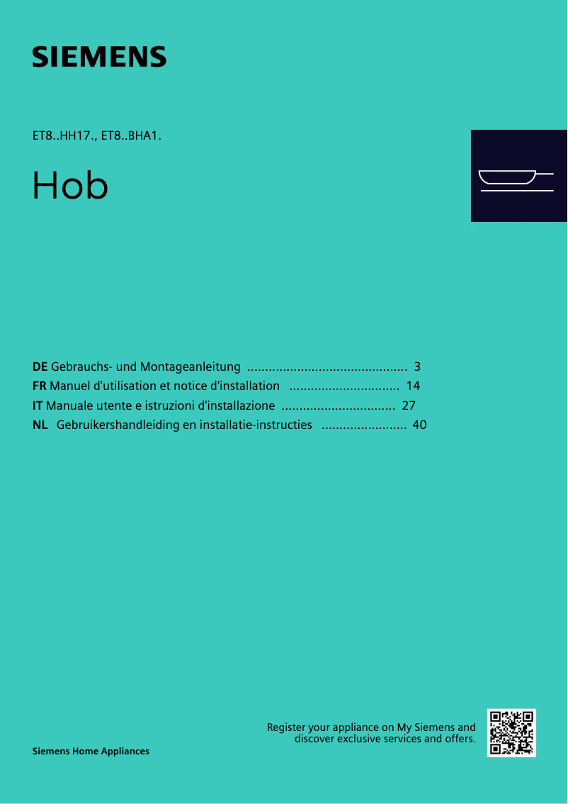 Page 1 de la notice Guide d'installation Siemens ET851HH17