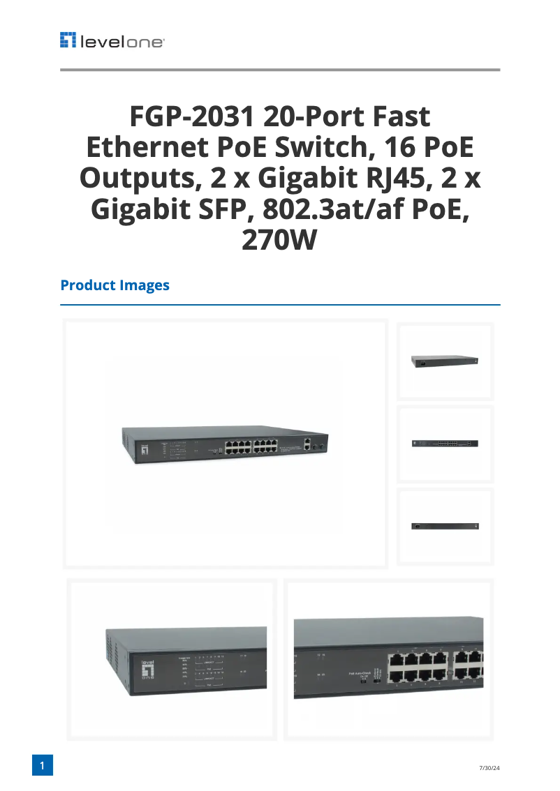 Page 1 de la notice Fiche technique LevelOne FGP-2031