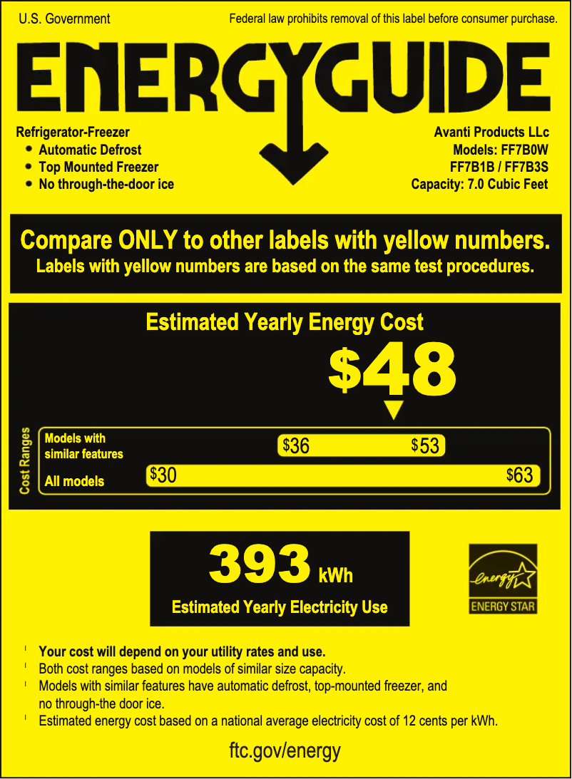Page 1 de la notice Label énergétique Avanti FF7B0W