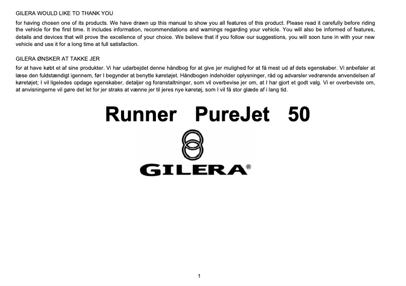 Page 1 de la notice Manuel utilisateur Gilera PureJet 50 (2003)