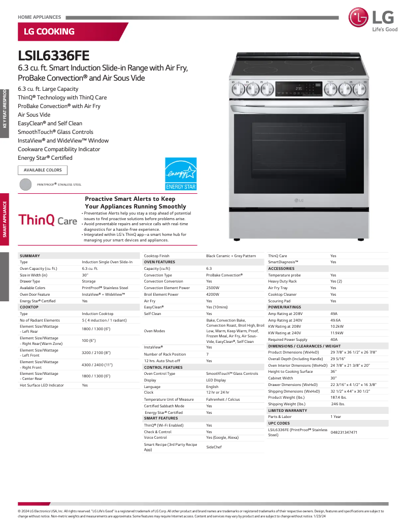 Page 1 of the manual Technical Sheet LG LSIL6336FE
