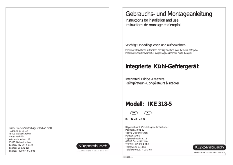 Page n°1 - Manuel utilisateur Küppersbusch IKE 318-5