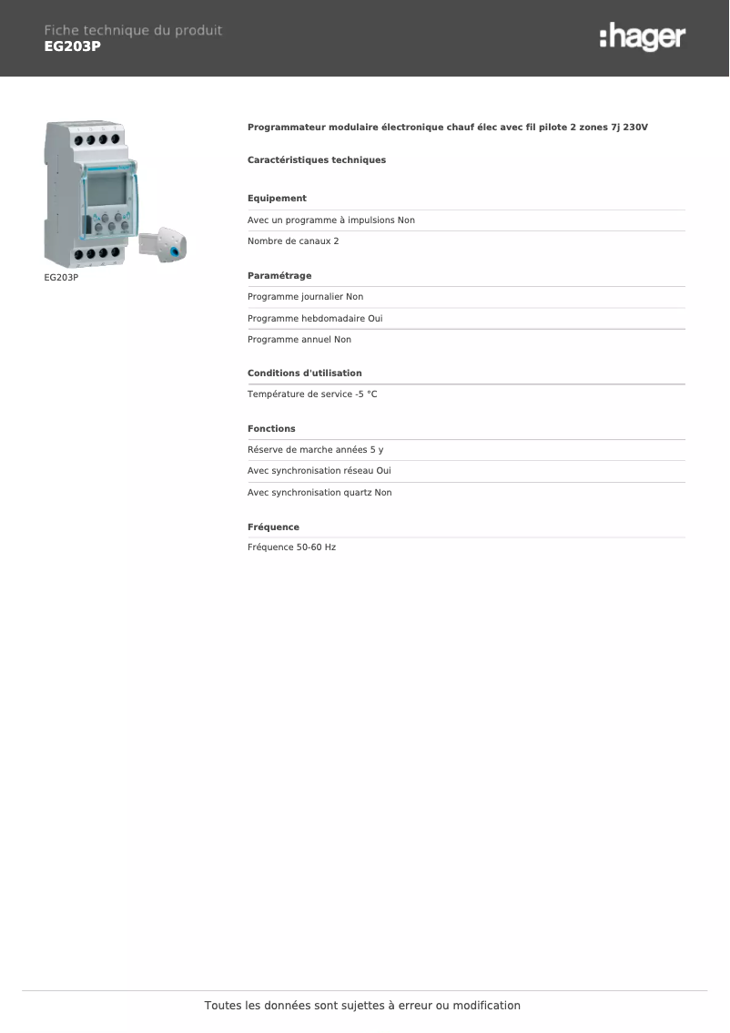 Image de la première page du manuel de l'appareil EG203P