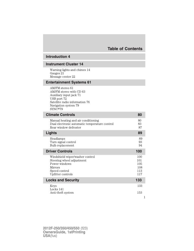Page n°1 - Manuel utilisateur Ford F-550 (2012)