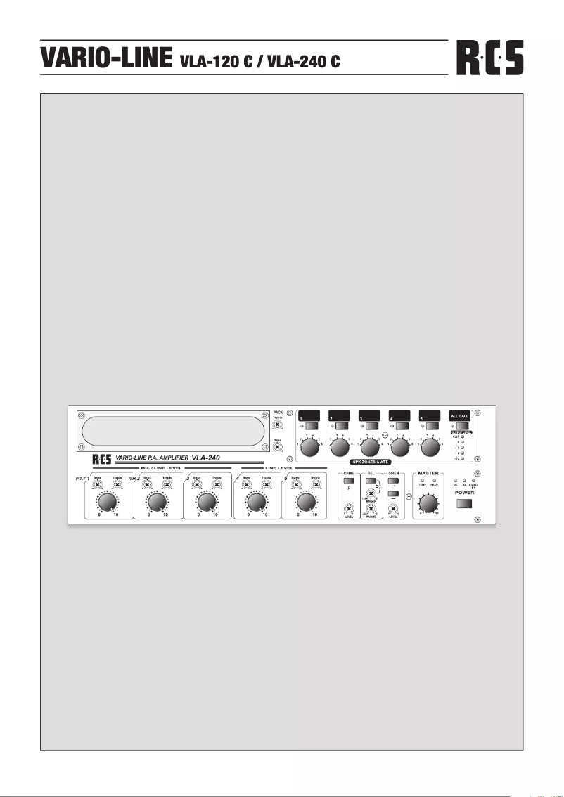 Page 1 de la notice Manuel utilisateur RCS VLA-240 C