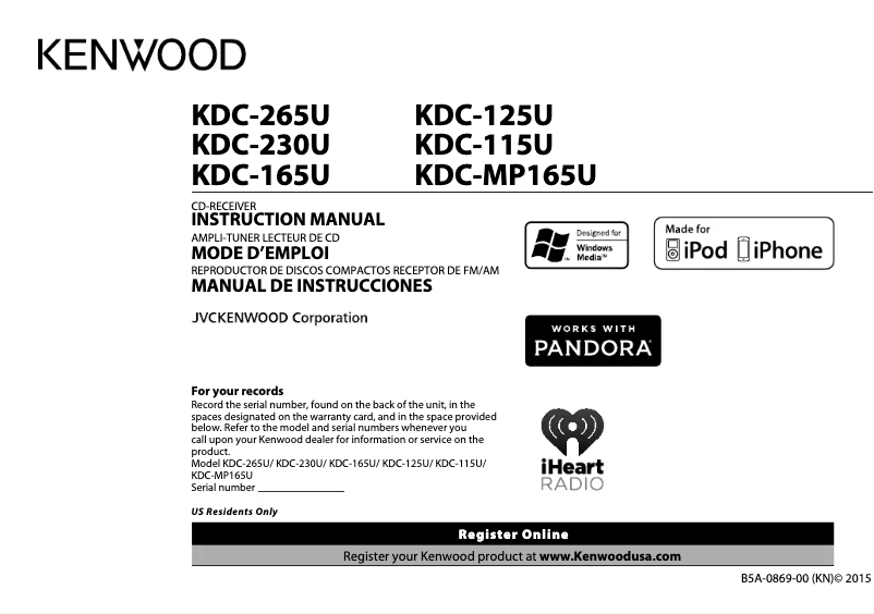 Image de la première page du manuel de l'appareil KDC-165U