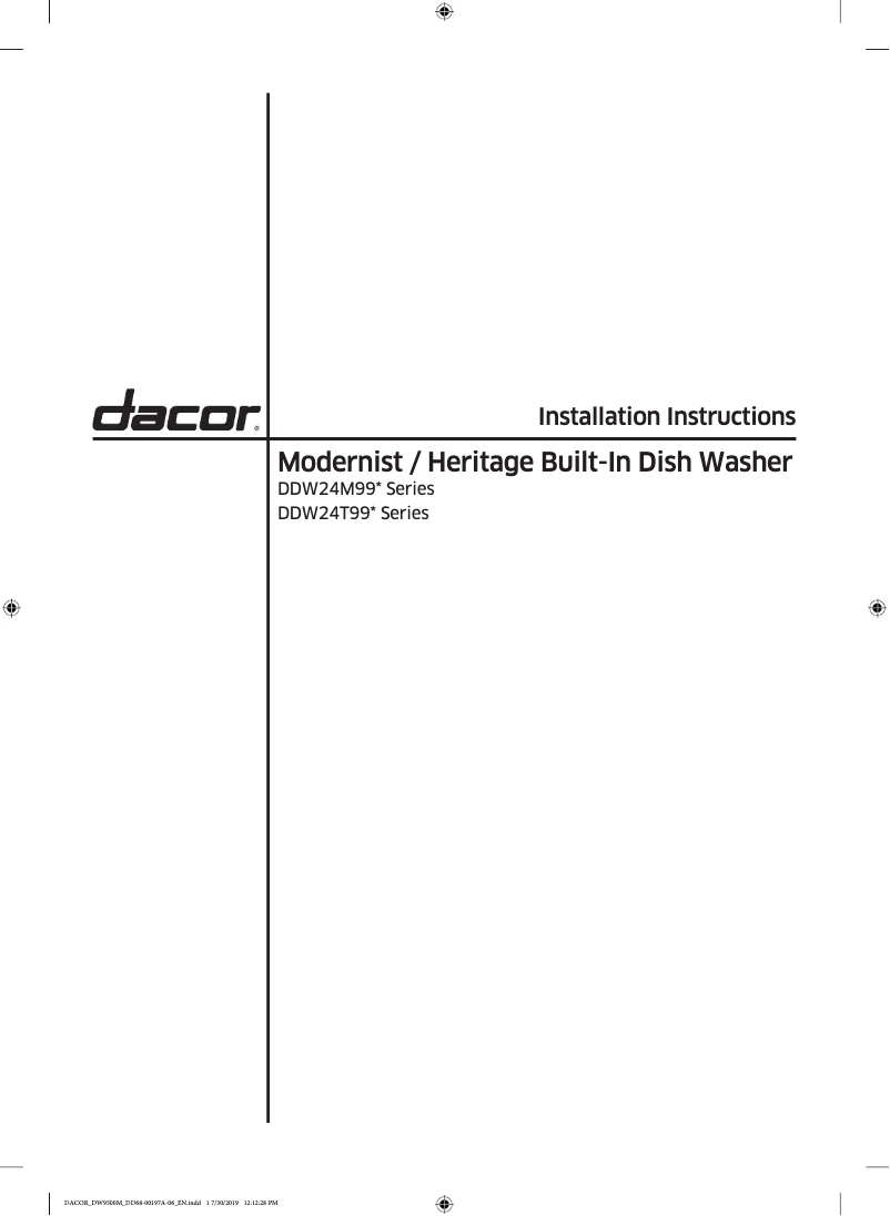 Page n°1 - Guide d'installation Samsung DDW24T999BB