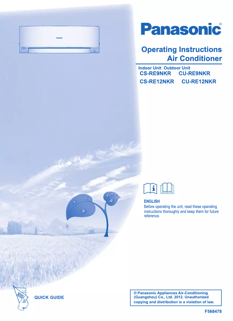 Page 1 de la notice Manuel utilisateur Panasonic CU-RE12NKR