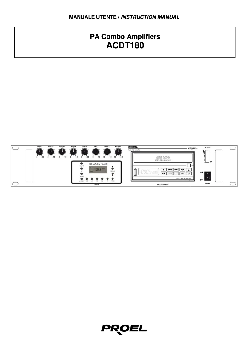 Page n°1 - Manuel utilisateur Proel ACDT180