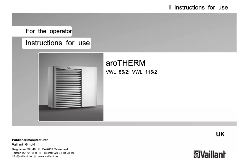 Image de la première page du manuel de l'appareil AroTHERM VWL 115/2
