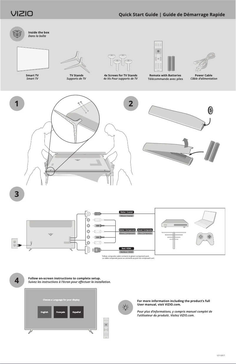 Page 1 de la notice Guide de démarrage rapide VIZIO SmartCast D50f-F1