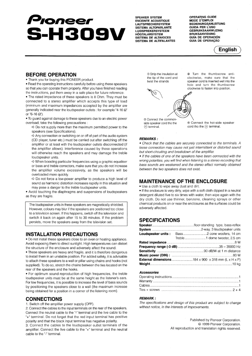 Page n°1 - Manuel utilisateur Pioneer S-H309V