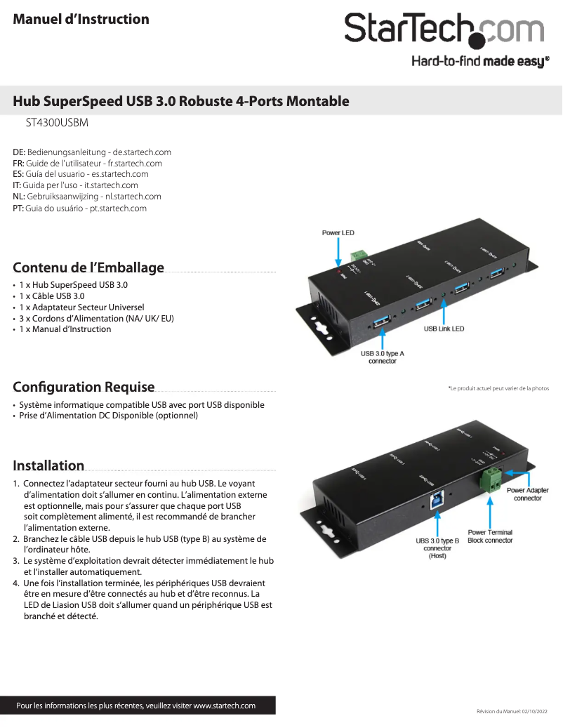 Page n°1 - Manuel utilisateur StarTech.com ST4300USBM