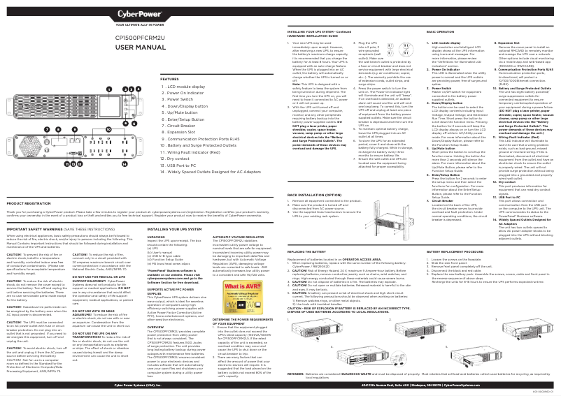 Page n°1 - Manuel utilisateur CyberPower CP1500PFCRM2U