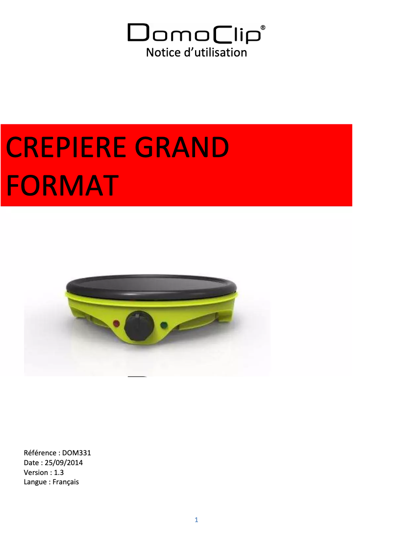 Image de la première page du manuel de l'appareil DOM331