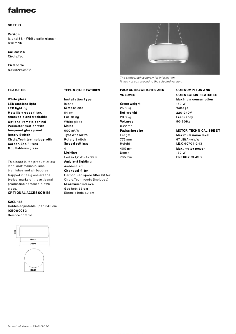 Page n°1 - Fiche technique Falmec Soffio